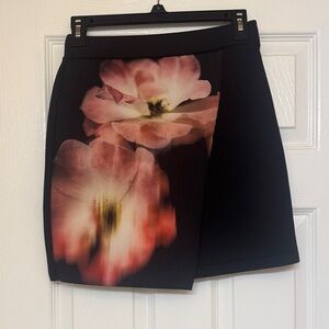 Topshop Black Mini Skirt with Pink Floral Design